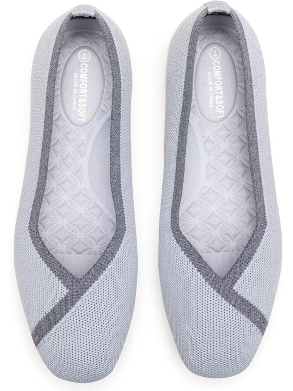 〽️Women's Grey Square Toe Flat Fly Knitted Fabric Comfortable Knitted Shoes